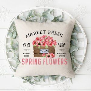 Spring Flowers Throw Pillow Cover, Pink , Spring
